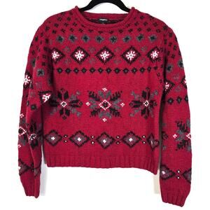 Vintage Tangents Festive Sweater Womens S Red Gray Snowflake Nordic Scandi Girl